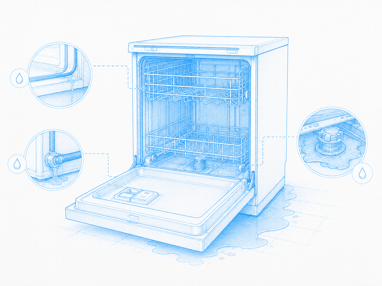 Zmywarka przecieka – skąd wycieka woda i co zrobić?
